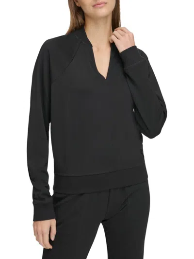Andrew Marc Sport Women's V-neck Sweatshirt In Black