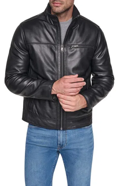 Andrew Marc Stand Collar Leather Jacket In Black