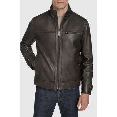Andrew Marc Stand Collar Leather Jacket In Black
