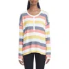 Andrew Marc Stripe Long Sleeve Waffle Knit High-low Top In Glow