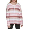 Andrew Marc Stripe Long Sleeve Waffle Knit High-low Top In Rust Combo