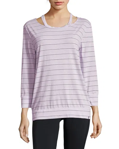 Andrew Marc Striped Three-quarter Sleeve Top In Purple
