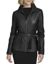 Andrew Marc Tatum Leather Coat In Black