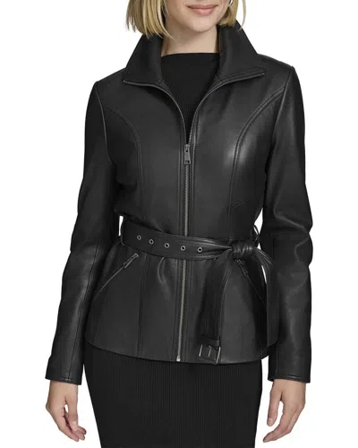 Andrew Marc Tatum Leather Coat In Black