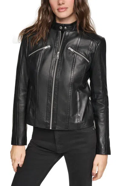 Andrew Marc Tilda Leather Racer Jacket In Black