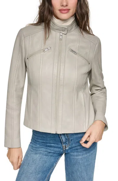 Andrew Marc Tilda Leather Racer Jacket In Gray