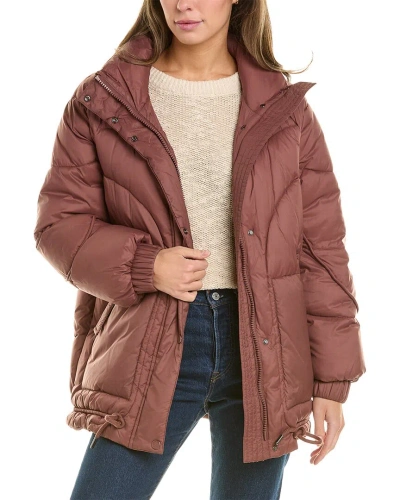 Andrew Marc Tubular Puffer Coat In Burgundy