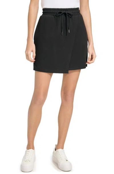 Andrew Marc Twill Faux Wrap Skirt In Black