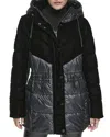 Andrew Marc Velvet Panel Hooded Puffer Jacket