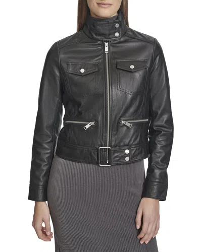 Andrew Marc Vicki Leather Coat In Black