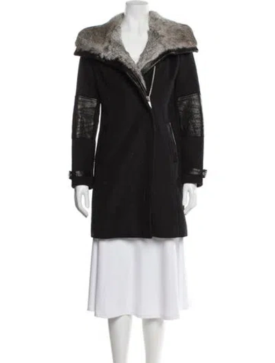 Pre-owned Andrew Marc Virgin Wool Faux Fur Coat In Black