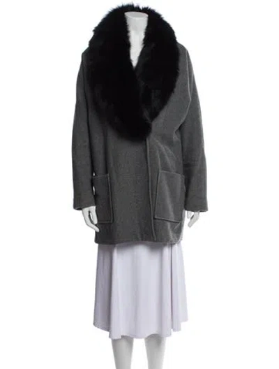 Pre-owned Andrew Marc Virgin Wool Faux Fur Coat In Gray