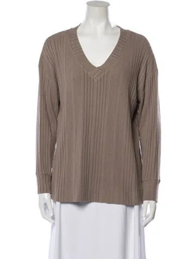 Pre-owned Andrew Marc V-neck Long Sleeve Top In Neutral