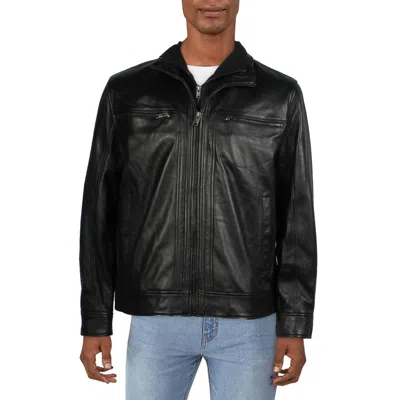 Andrew Marc Winton Mens Layered Leather Motorcycle Jacket