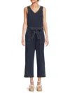 Andrew Marc Women's Belted Cropped Denim Jumpsuit In Blue