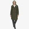 Andrew Marc Feather Leather Trim Wool Blend Coat In Green