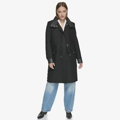 Andrew Marc Women's Chesme Melange Wool With Faux Leather In Black