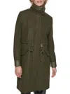 Andrew Marc Feather Leather Trim Wool Blend Coat In Artichoke