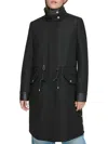 Andrew Marc Feather Leather Trim Wool Blend Coat In Black