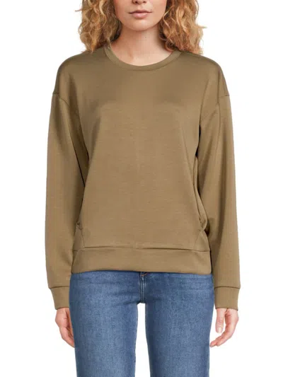 Andrew Marc Women's Crewneck Scuba Knit Sweatshirt In Mushroom
