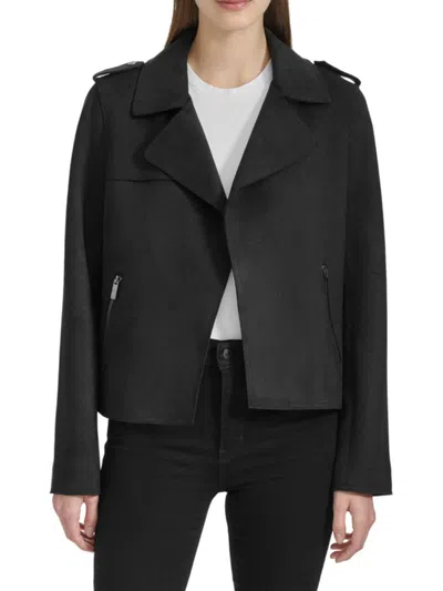 Andrew Marc Women's Drape Front Suede Jacket In Black