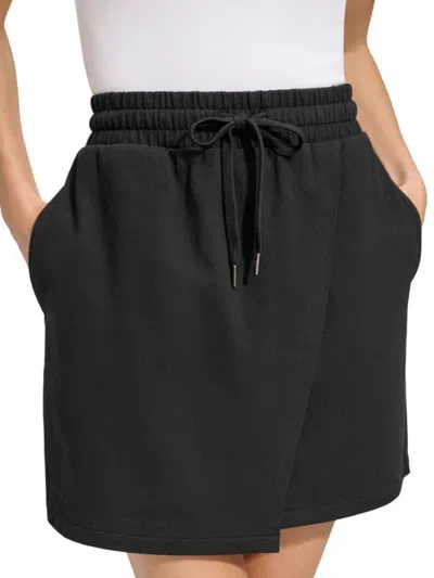 Andrew Marc Women's Drawstring Mini Wrap Skirt In Black