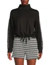 Andrew Marc Women's Drawstring Satin-trim Mock Turtleneck Top In Black