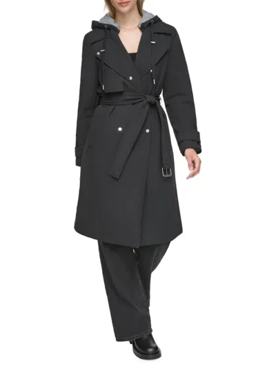 Andrew Marc Women's Evesham Mixed Media Insulated Trench Coat In Black
