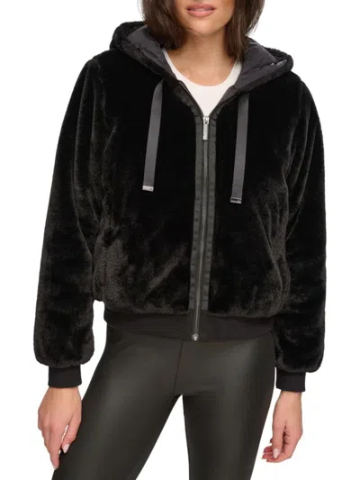 Andrew Marc Women's Faux Fur Zip Hoodie In Black