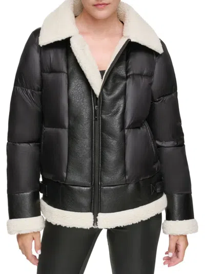 Andrew Marc Women's Faux Leather & Faux Shearling Puffer Jacket In Black