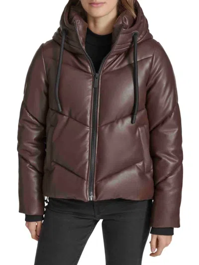Andrew Marc Women's Faux Leather Puffer Jacket In Espresso
