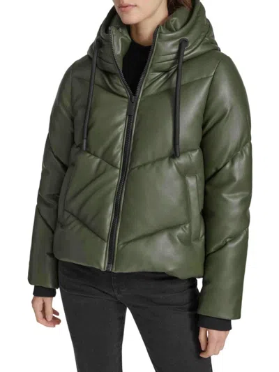 Andrew Marc Women's Faux Leather Puffer Jacket In Olive