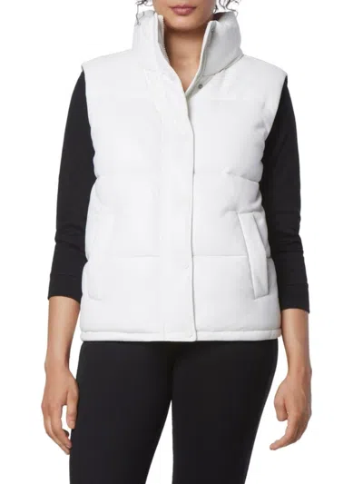 Andrew Marc Women's Faux Leather Puffer Vest In Winter White