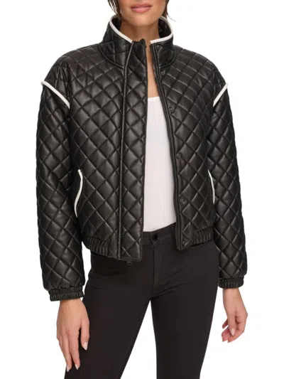 Andrew Marc Women's Faux Leather Quilted Jacket In Black White