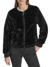 Andrew Marc Women's Faux-mink Ribbed Collarless Jacket In Black
