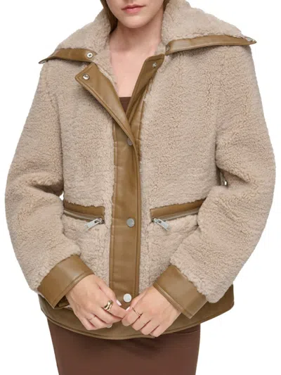 ANDREW MARC WOMEN'S FAUX SHEARLING & FAUX LEATHER SHIRT JACKET
