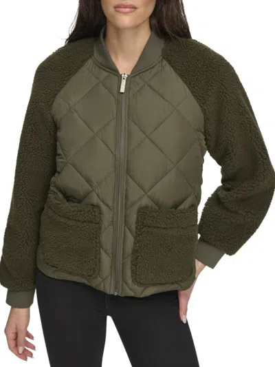 Andrew Marc Women's Faux Shearling Bomber Jacket In Olive