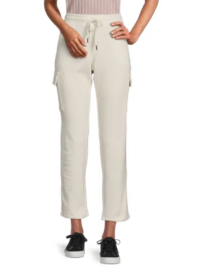 Andrew Marc Women's Fleece Drawstring Cropped Pants In Off White