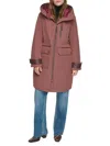 Andrew Marc Gemas Lightweight Parka Coat With Matte Shell And Faux Leather Details In Fig