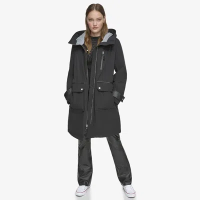 Andrew Marc Women's Gemas Lightweight Parka With Matte Shell And Faux Leather Details
