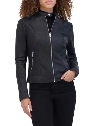 Andrew Marc Women's Glenbrook Leather Racer Jacket In Black