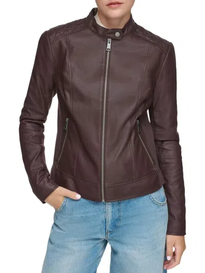 Andrew Marc Marc New York Glenbrook Feather Leather Coat In Bordeaux