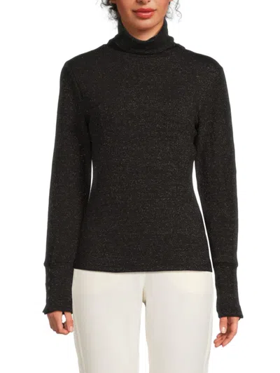 Andrew Marc Women's Glitter Turtleneck Rib-knit Sweater In Black