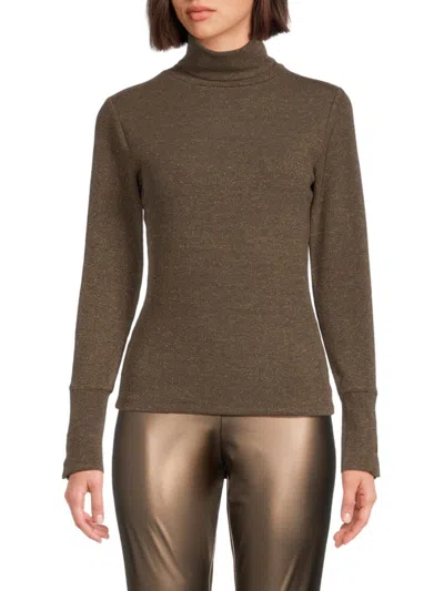 Andrew Marc Women's Glitter Turtleneck Rib-knit Sweater In Cinnamon