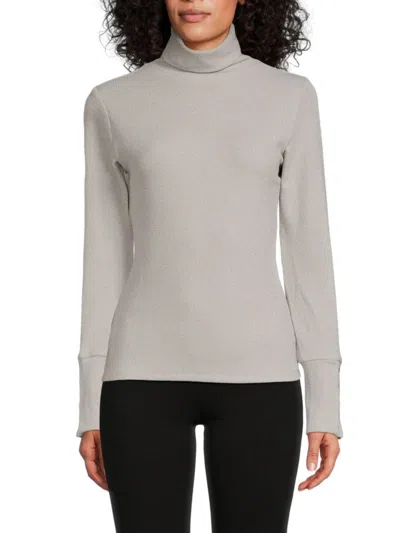 Andrew Marc Women's Glitter Turtleneck Rib-knit Sweater In Metallic Grey