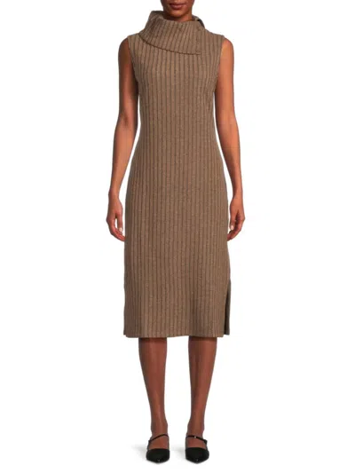 Andrew Marc Women's Heathered Ribbed Midi Dress In Mocha