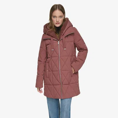 Andrew Marc Women's Islee Quilted Puffer With Popcorn Sherpa Trimming And Removable Hooded Bib