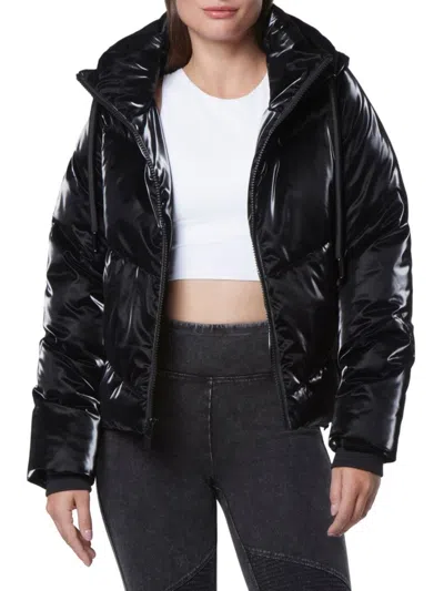 Andrew Marc Women's Luxe Sheen Hooded Puffer Jacket In Black