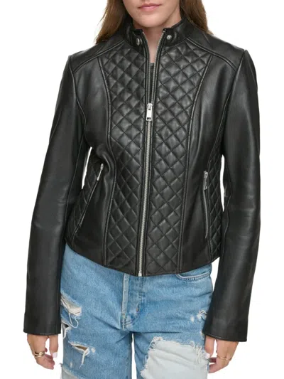 Andrew Marc Women's Marlette Quilted Lamb Leather Moto Jacket In Black