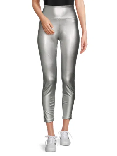 Andrew Marc Women's Metallic Cropped Pants In Silver